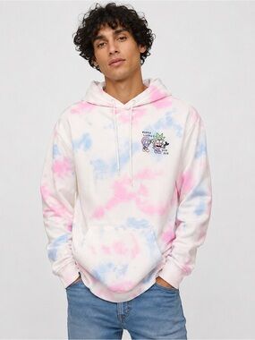 H&M x Cartoon Network Rick and Morty Tie Dye Hoodie Pink Blue Pullover Size M